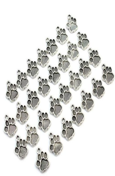 100pcs Alloy Dog Paw Print Footprint Charms Antique Silver Charms Pendant pour Collier Bijoux Faire des résultats 25x12mm2761885