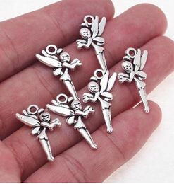 100 stks Alloy Fairy Angel Charms Antique Silver Charms Hanger For Necklace Sieraden Maken Bevindingen 25x14mm