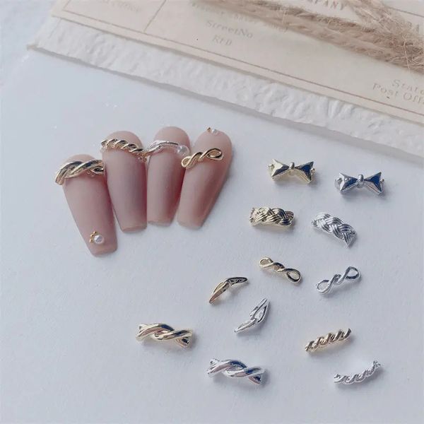 100 unids Aleación Oro Plata Trenzado Giro Curvo Nudo Remaches Studs Metal Manicura Nail Art Accesorios DIY Nails Decoración Encantos 240301