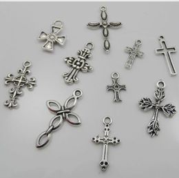 100 stks Alloy Mixed Cross Charms Antique Silver Charms Hanger For Necklace Sieraden Maken Bevindingen