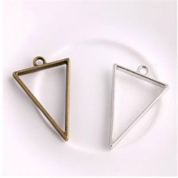 100 stuks legering driehoek charmes holle lijm lege lade bezel instelling antieke zilveren bedels hanger voor sieraden maken bevindingen 39x25m253s
