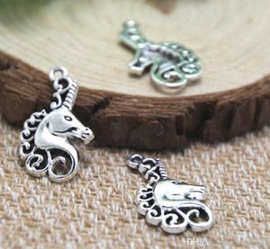 100 Uds. Amuletos de aleación de unicornio y caballo, colgantes de plata antigua para collar, accesorios para hacer joyas, 15x26mm