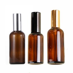 100 Uds. Botellas de Perfume de vidrio ámbar 20ml 30ml 50ml 100ml atomizador vacío botella de spray de maquillaje 5ml 10 ml con tapa de bomba de oro negro plateado