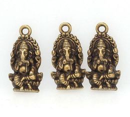 100 stks Antiek Brons ReligionThailand Ganesha Buddha Charms Hanger 14x27mm