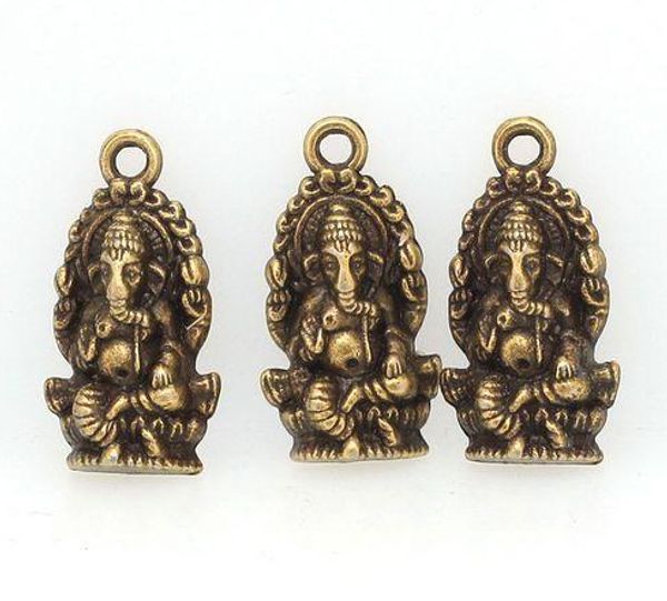 100 pièces Antique Bronze religion thaïlande Ganesha bouddha pendentif à breloques 14x27mm