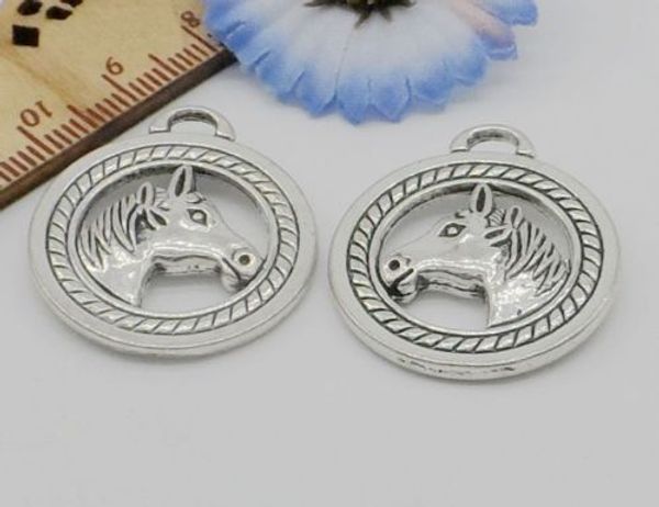 50 pièces pendentif à breloques tête de cheval en argent Antique pour la fabrication de bijoux 28x25mm