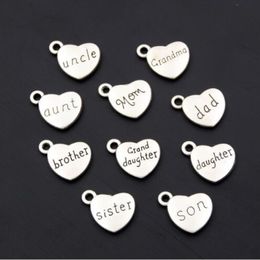 100 stuks antiek zilver moeder vader zoon hart bedels familielid hangers armband ketting festival sieraden maken accessoires DIY 17302T