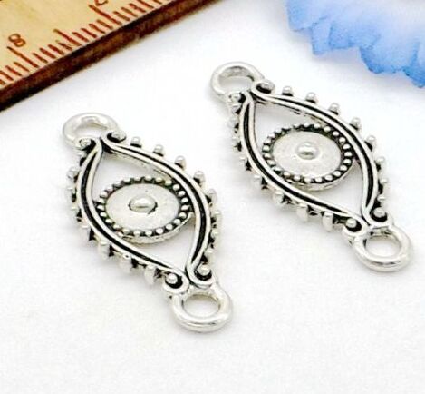 100Pcs Antique Silver Three Evil Eye Connectors Pendant Charms For necklace Jewelry Making findings 29x12mm