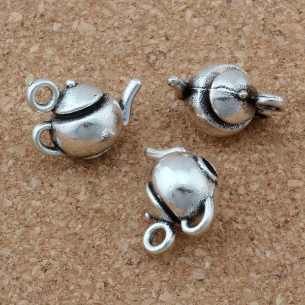 100 pièces Antique argent en alliage de Zinc 3D théière pendentif à breloques pour la fabrication de bijoux Bracelet collier résultats 17 5x13mm221f