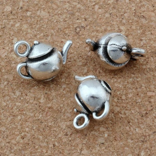 100 pièces Antique argent en alliage de Zinc 3D théière pendentif à breloques pour la fabrication de bijoux Bracelet collier résultats 17 5x13mm295G