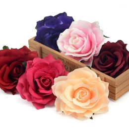 100 stks Kunstmatige Diepe Rode Roos Zijde Bloemhoofdjes Voor Bruiloft Decoratie DIY Krans Geschenkdoos Scrapbooking Craft Nep Flowers1238G