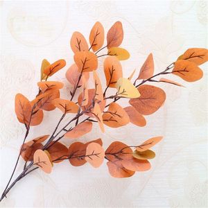 100 pièces feuille d'eucalyptus artificielle plante en plastique verdure marron vert couleurs pour la maison décorations de fête partie d'arrangement floral