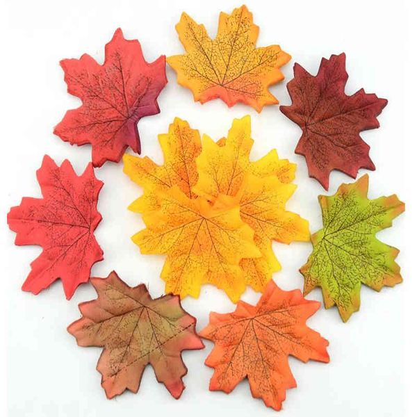 100 Uds hojas de arce de seda artificiales para el hogar decoración para fiesta de boda arte de colección de recortes Multicolor otoño vívido hoja de flor falsa