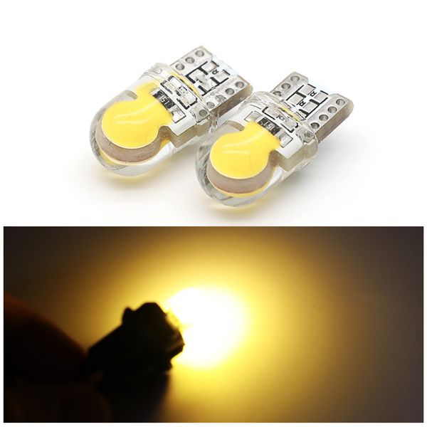 100 pièces Auto T10 jaune LED W5W 194 168 COB ampoule silice voiture Super lumineux tour côté plaque d'immatriculation lumière lampe DC 12V