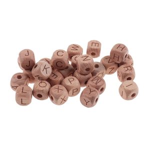 100 PCS Baby Bijtringen Kralen 12mm Brief Beuken Kralen Fopspeen Ketting Letters Houten Speelgoed Fopspeen Gepersonaliseerde geboren Geschenken 220519