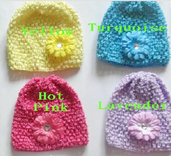 100pcs bébé gaufre crochet chapeaux cheveux fleurs clips ensoleillé doux enfant en bas âge bonnet avec 2 