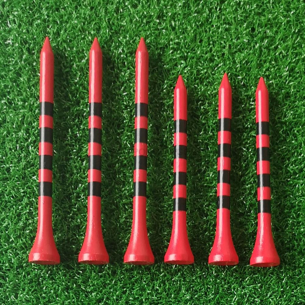 100 adet / torba Bambu Golf Tees Wite Kırmızı Siyah Şerit Mark Ölçekli ile 70mm 83mm 2 Boyutu Yeni CenterL Golf Topu Tee