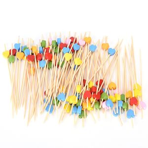 100 pièces/sac fourchettes en bambou jetables coloré Cocktail nourriture brochette choix fruits Snack fourchette pour fête de mariage fournitures pour la maison