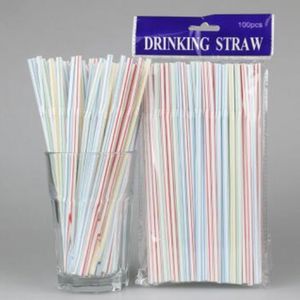 100 unids/bolsa pajitas de plástico desechables 20,8*0,5 cm Pajita de bebida flexible Multicolor para fiesta Bar Pub Club restaurante