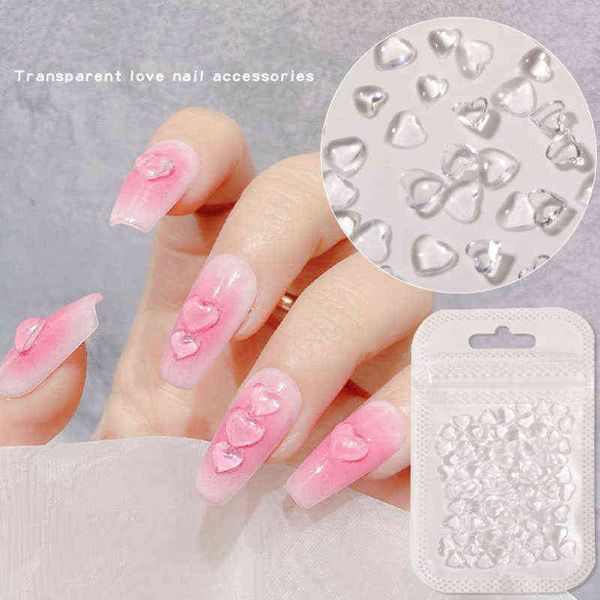 100 unids/bolsa Nail Art Charms Clear Flat Bottom Love Ornament Jelly Resin Diamond Stereo Cheek is red Crystal Y220408