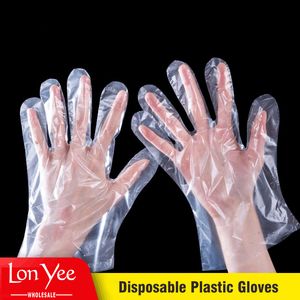 100 unids/bolsa PE polietileno guantes transparentes desechables guantes de plástico de grado alimenticio Catering belleza guantes desechables gruesos YL0061