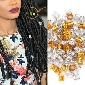 100 unids/bolsa plata chapada en oro pelo trenza Dread Dreadlock cuentas ajustable Clip para puños Metal Tube Lock