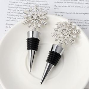 100 -st bar gereedschap winter bruiloft gunsten zilver afgewerkt sneeuwvlok wijnstopper met eenvoudige pakket kerstfeest decoratieven SN462444