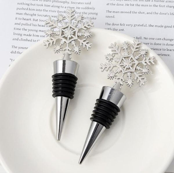 100pcs Bar Outils Hiver Faveurs De Mariage Argent Fini Flocon De Neige Bouchon De Vin avec Paquet Simple Décorations De Fête De Noël SN4624