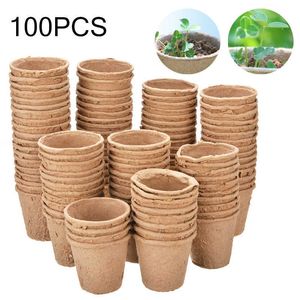 100pcs Biodégradable pépinière Pot de pépinière ronde tourbe Fleur de la tourbe des plants de pépinière Coupe de pépinière Coupe écologique Fournitures de jardin 210615