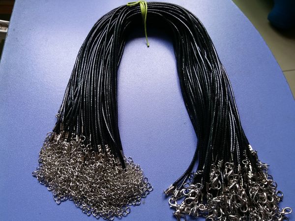 100pcs noir 2mm PU cuir bijoux corde collier mousqueton fermoir cordon pour bricolage artisanat pendentif collier bijoux 20 '' 22 '' 24 '' avec 2 '' Extensi