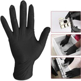 100 Unids Guantes de nitrilo desechables negros Limpieza del hogar Guantes de nitrilo Laboratorio Nail Art Guantes antiestáticos 9 pulgadas de longitud T2002479