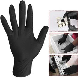 100pcs gants en nitrile jetables noirs gants de nettoyage en nitrile de laboratoire gants antistatiques d'art d'ongle 9 pouces de longueur T200247S