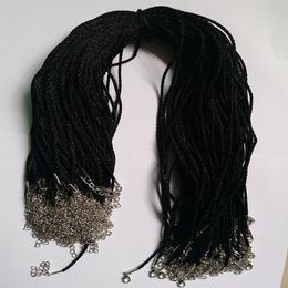 Cordon de collier en Satin de soie noir, 100 pièces, 2 0mm, 18, 20, 22, 24 pouces, avec extension de 2 pouces, 3036