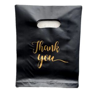 100 pièces sacs d'emballage de remerciement noirs pour petite entreprise sac cadeau en plastique avec poignée paquet de cadeau de mariage d'anniversaire de noël 240304