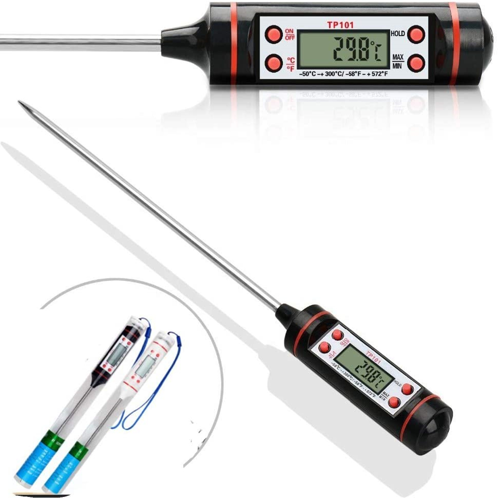 Digital kötttermometer Matlagning Mat Kök BBQ Termometrar Probe Vatten Mjölkolja Vätska Ugn Digital temperatur Sensormätare TP101 Stor liten skärmdisplay