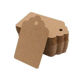 100pcs Blank Kraft Jewelry Paper Tag Brown Lace Lace Sacallop Head Tag Buggage Wedding Note Diy Blank Prix Kraft Paper Giift