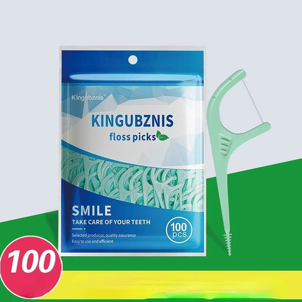 100 Uds. Palillos limpiadores de hilo Dental azul, cuidado de higiene bucal, limpieza Interdental, herramienta de palillo de dientes de 7,5 cm