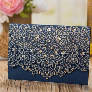 100pcs bleu découpé au laser carte d'invitation de mariage élégant carte de voeux faveur personnaliser enveloppes anniversaire fête de mariage décoration SH190923