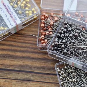 100 stks / doos 36 cm Kleurrijke Ronde Parel Hoofd Naalden Stitch Straight Push Sewing Pins for Dressmaking DIY Naaien Tools Positionering CCA12449