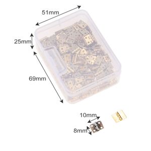 100pcs / boîte 8 * 10 mm Mini Hinge + ongle + boîte or / argent 4 trous armoire porte à bagages à bagages décor