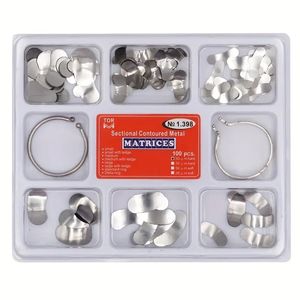 Unids/caja de matrices de Metal contorneadas seccionales, banda de sujeción de resina/anillo separador, herramientas de dentista, 100