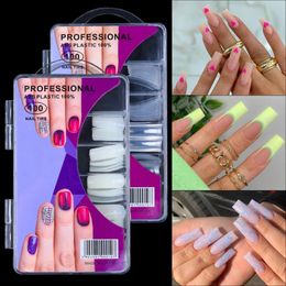 100 -stcs/doos transparante doodskist nep nagels capsules kunstmatige acryl full cover herbruikbare valse nagels tips geperst op de nagel