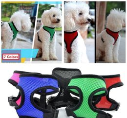 100 Uds nuevo perro mascota arnés de malla de nailon Correa chaleco Collar pequeño mediano cachorro cómodo arnés 7 colores dibujos animados