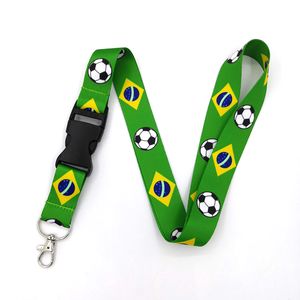 100 stks Brazilië Vlag Voetbal Vintage 90s Vrouwen Hals Lanyard Sleutelhanger Telefoon Strap ID Badge Houder Touw Keychain Sleutelhanger Cosplay