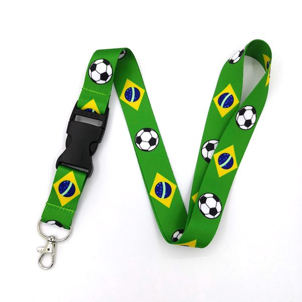 100 Uds bandera de Brasil fútbol vintage 90s mujeres cuello cordón llavero teléfono Correa ID insignia titular cuerda llavero cosplay