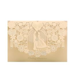 100pcs Card de mariée et du marié Coupure de mariée Carte de mariage Love Lace Pocket Personnalisez l'imprimerie Invite Card Party Favor Decor