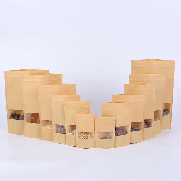 100pcs brun cadeau kraft papier sac fermeture à glissière alimentaire snack sac de thé emballage au détail artisanat papier sac alimentaire h jlljrt