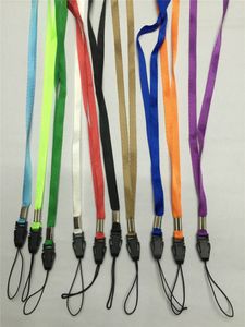 100 stks / bundel Snoep Kleuren Mobiele Telefoon Lanyards ID-kaart Neck Lanyard Lange riemen Nylon Hang touw met vliegtuigen gesp sleutelhangers