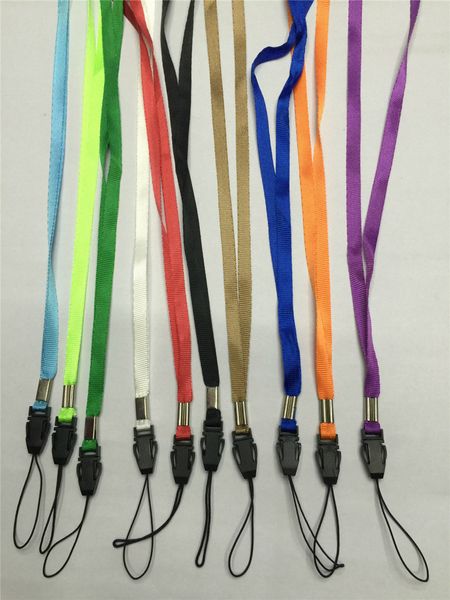 100pcs / bundle couleurs de bonbons cordons de téléphone portable carte d'identité lanière de cou longues sangles corde de suspension en nylon avec boucle d'avion porte-clés