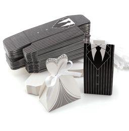 100 Uds. Cajas de dulces vestido de esmoquin vestido de novia y novio regalo de boda caja de dulces suministros para fiestas 8351240